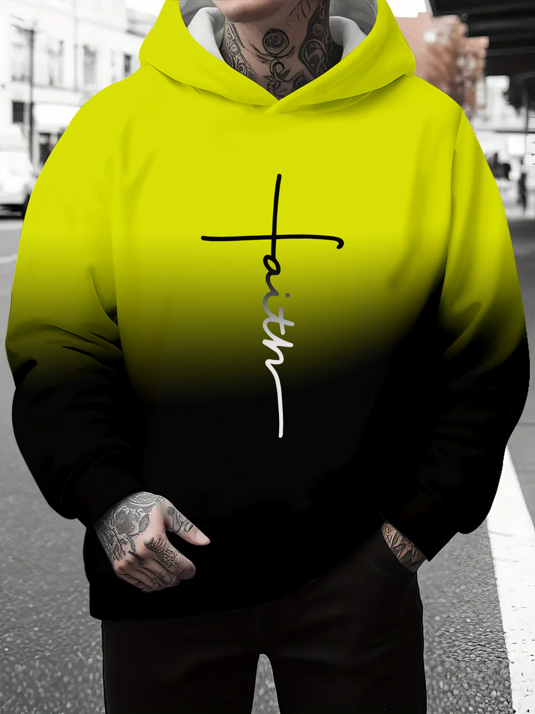 Men's hoodie with subtle gradient look and inspiring lettering Lisslune
