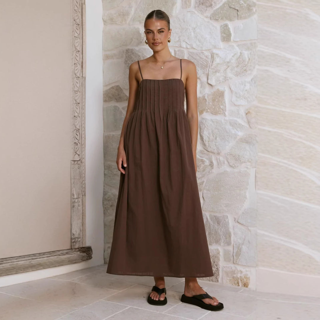 Women's maxi dress with gathered bodice and spaghetti straps Lune London