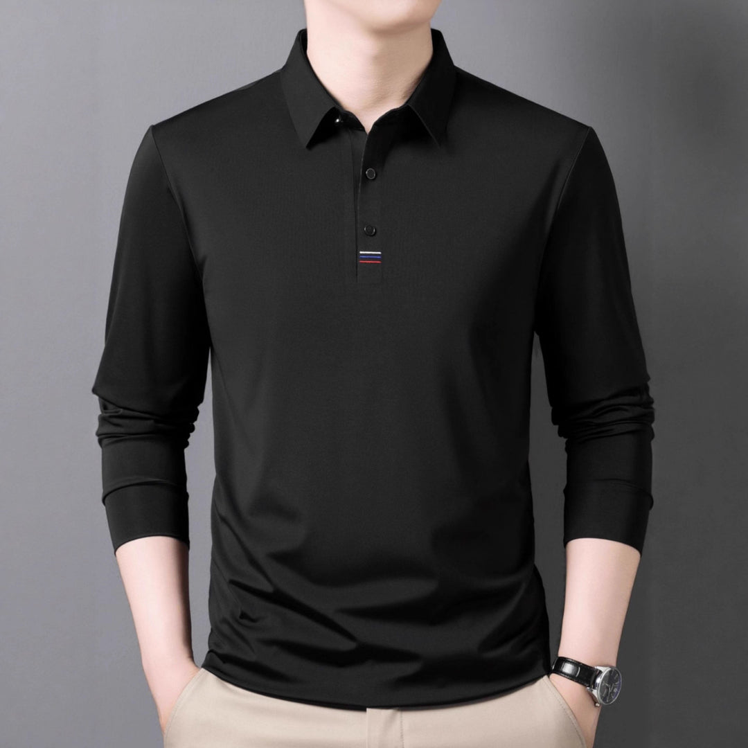 Men's Sporty Long Sleeve Polo Shirt with Elastic Functional Fabric Lisslune