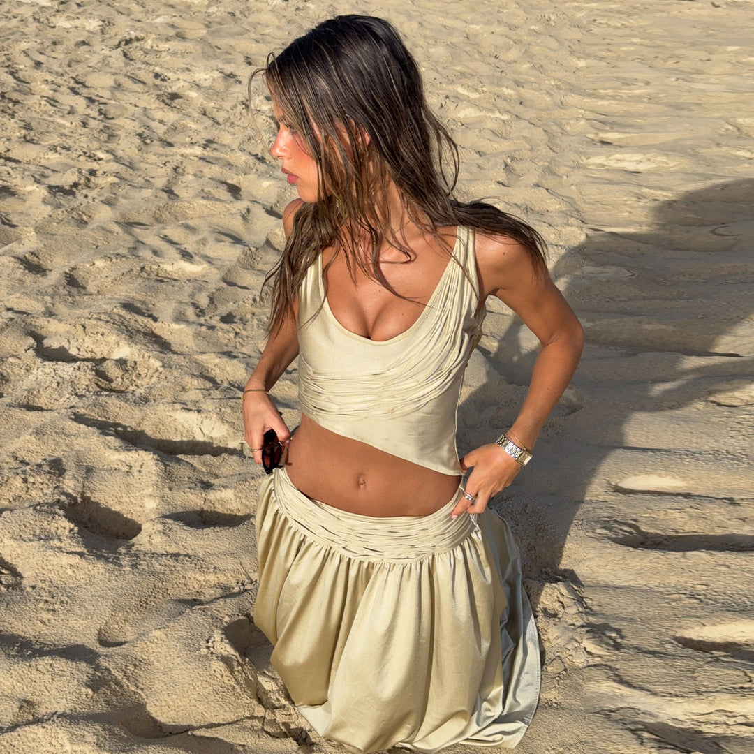 Women's top and skirt set with gathered design and seductive cut Lisslune