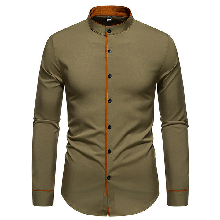 Men's long sleeve shirt with modern stand-up collar and embroidered detail Lisslune