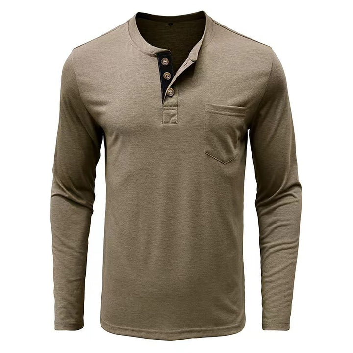 Men's Long Sleeve Shirt with Fashionable Stand-Up Collar and Elegant Button Placket Lisslune