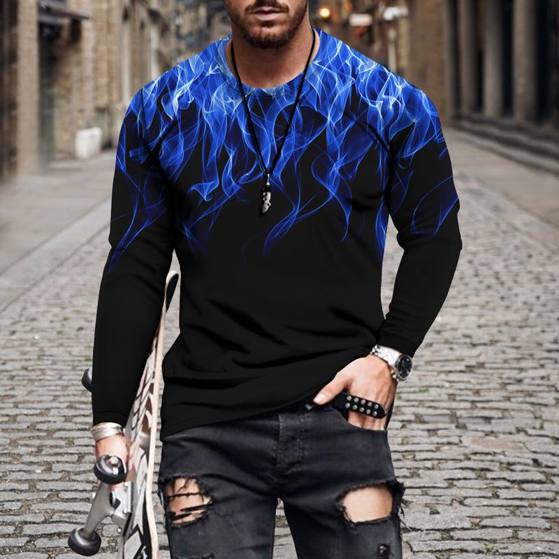 Men's Long Sleeve Shirt with Dynamic Flame Design and Sporty Cut Lisslune