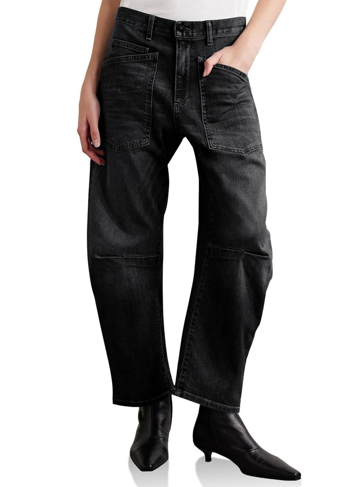 Women's mid-rise denim pants with unique patched pockets Lisslune