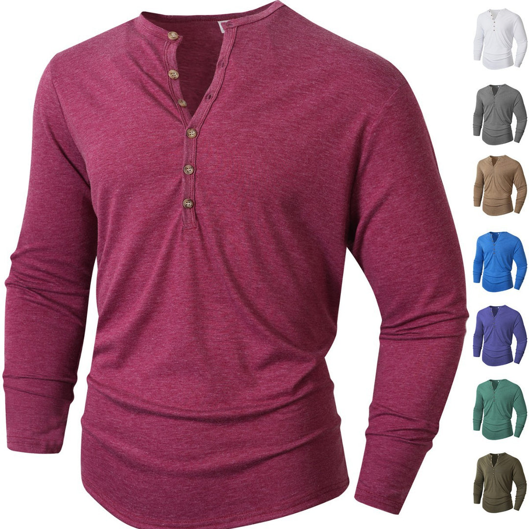 Men's Long Sleeve Henley Shirt with Button Placket and Soft Cotton Blend Lisslune