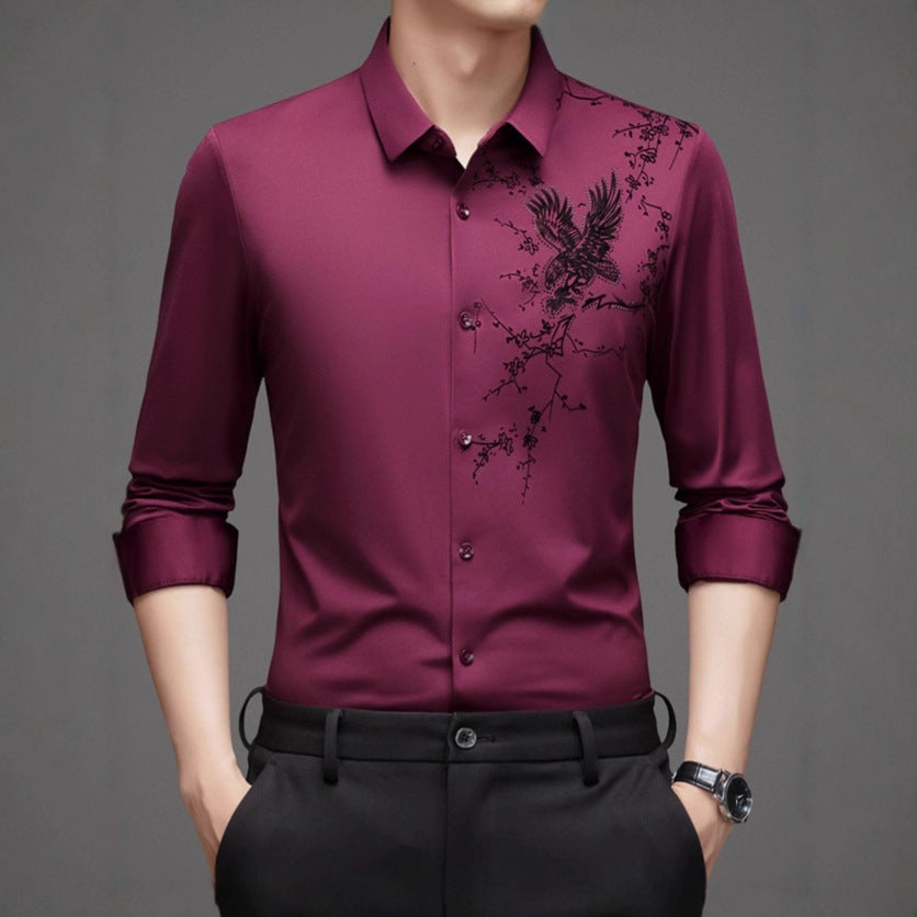 Men's long-sleeve shirt with elaborate embroidery design Lisslune