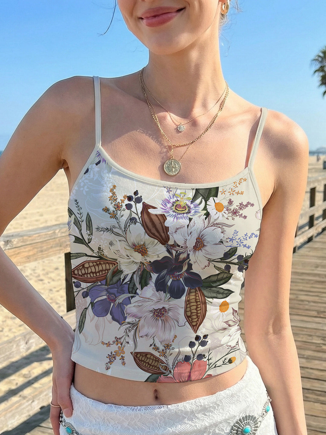 Women's Casual Spaghetti Strap Top with Animal Pattern Lisslune