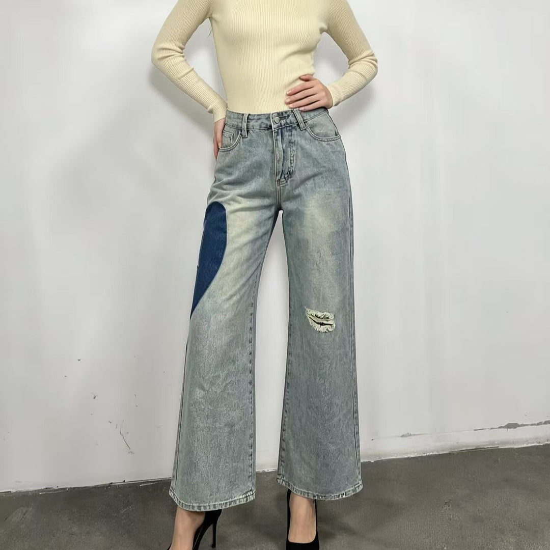 Damen weit geschnittene Denim-Jeans mit einzigartigen Farbakzenten Lisslune