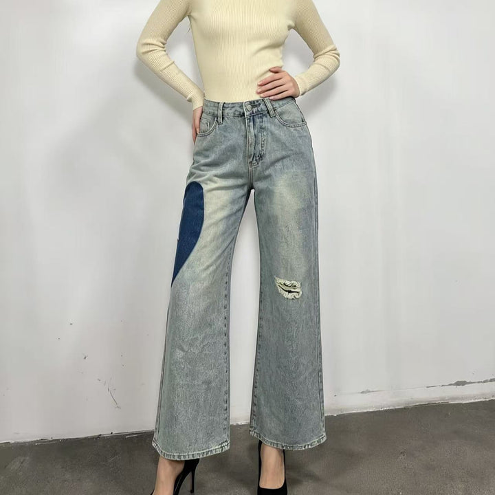 Damen weit geschnittene Denim-Jeans mit einzigartigen Farbakzenten Lisslune