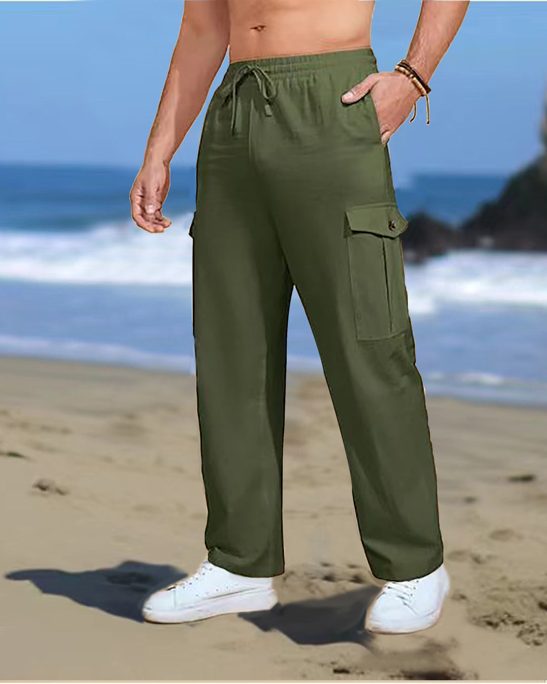 Men's casual cargo pants with elastic waistband and practical side pockets Lisslune