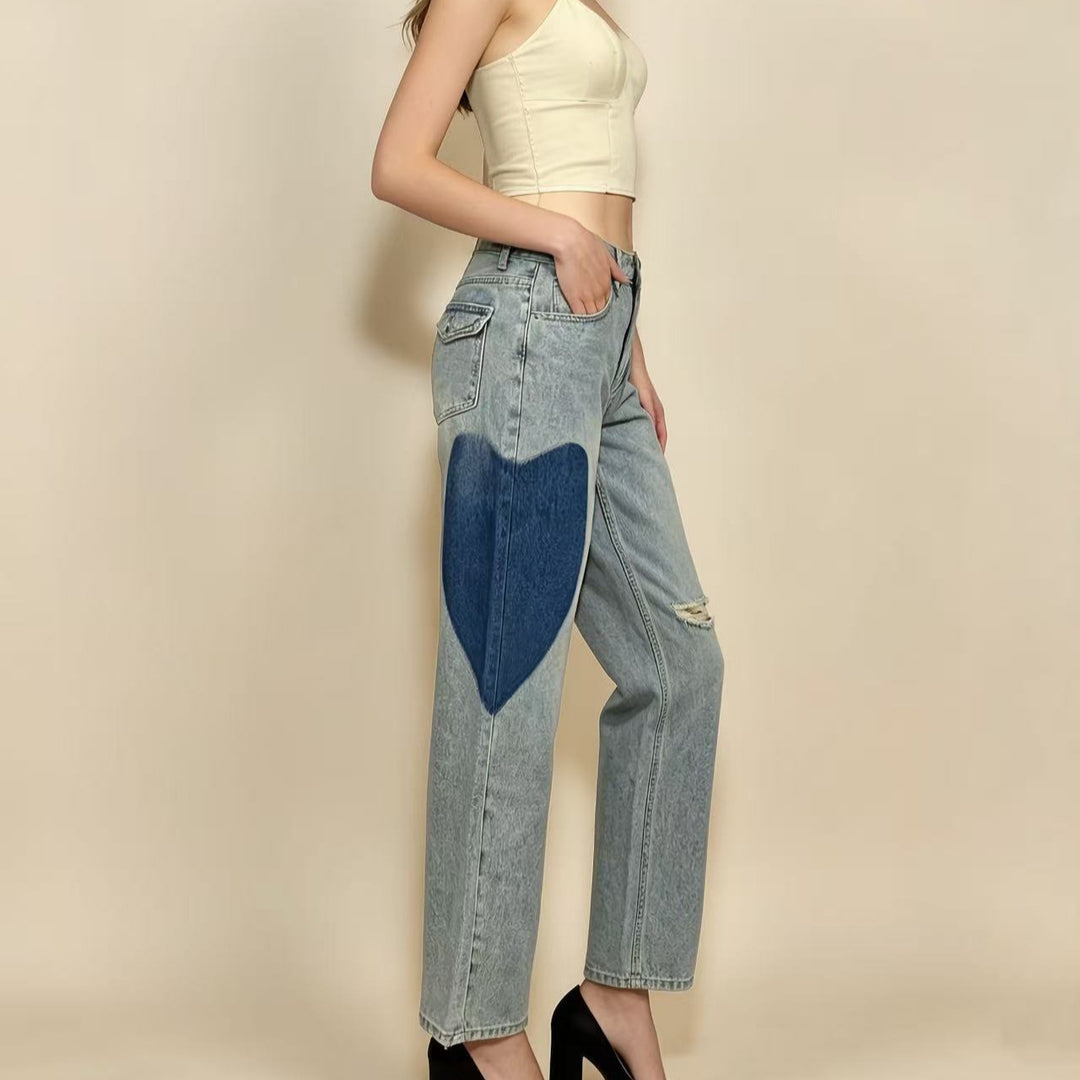 Damen weit geschnittene Denim-Jeans mit einzigartigen Farbakzenten Lisslune