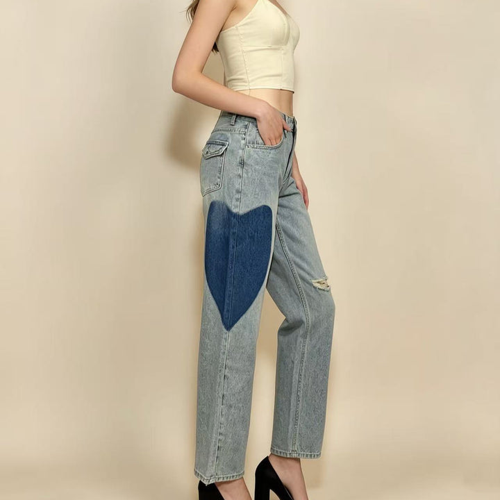 Damen weit geschnittene Denim-Jeans mit einzigartigen Farbakzenten Lisslune