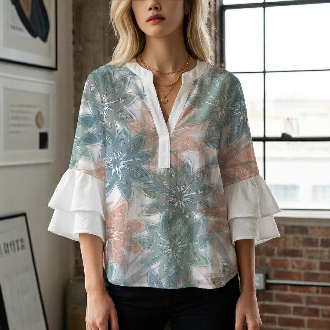 Women's flower creation with voluminous ruffled sleeves Lisslune