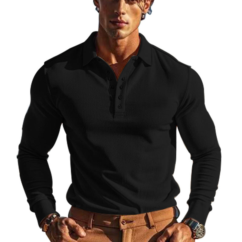 Men's elegant long sleeve polo with button placket and textured design Lisslune