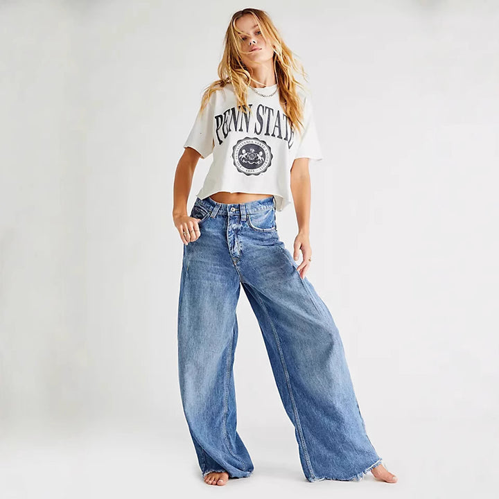 Damenweite High-Waist-Jeans Lisslune
