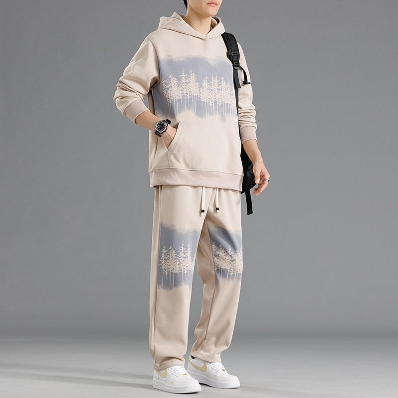 Men's leisure loungewear set with relaxed fit and creative tree print Lisslune