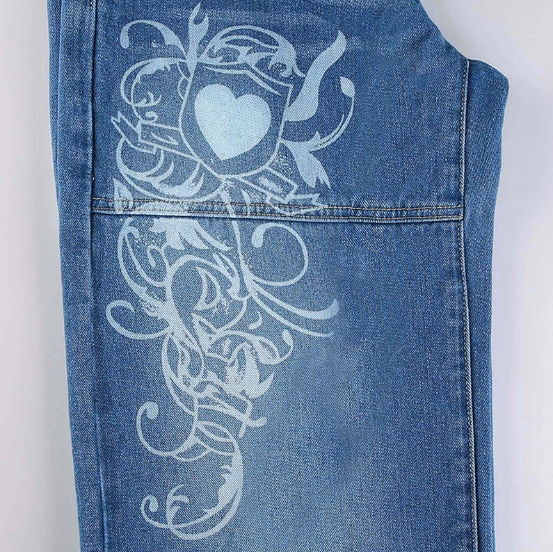 Damen weite Jeans mit einzigartigem grafischen Design Lisslune