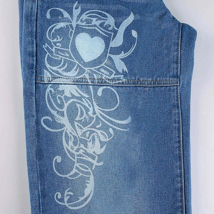 Damen weite Jeans mit einzigartigem grafischen Design Lisslune