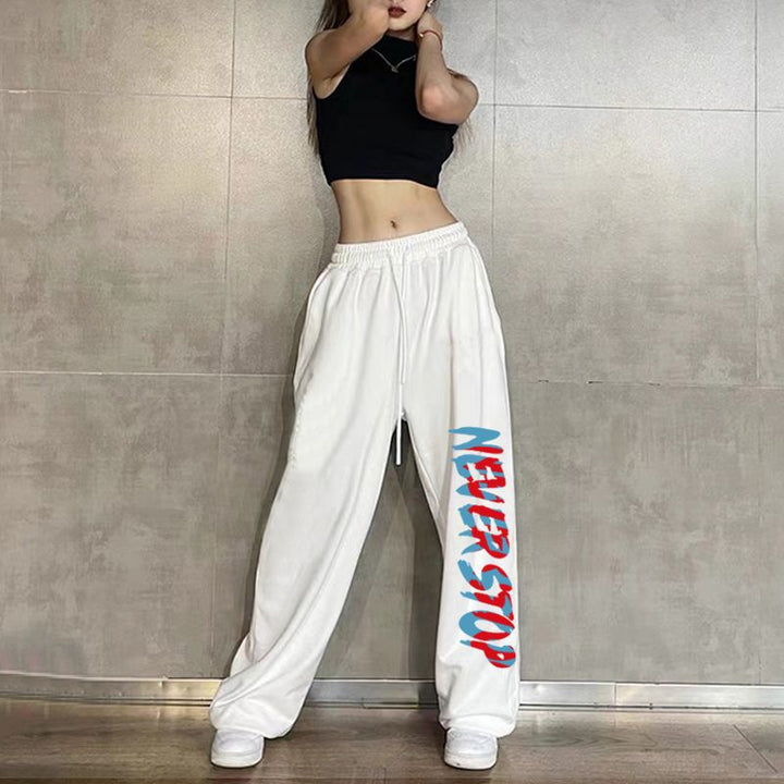 Women’s leisure pants with elastic waistband and creative print Lisslune