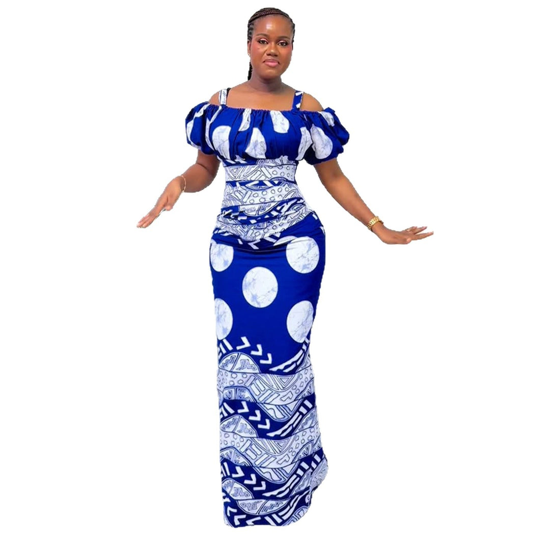 Women's maxi dress with voluminous puff sleeves and graphic pattern Lisslune