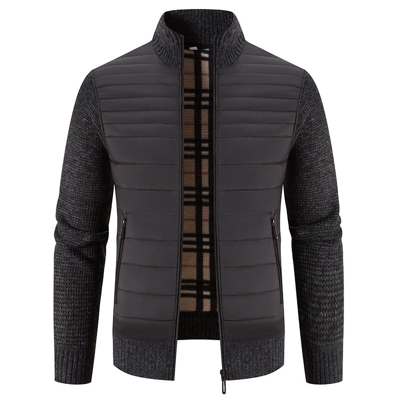 Men's quilted hybrid jacket with knit sleeves and modern stand-up collar Lisslune
