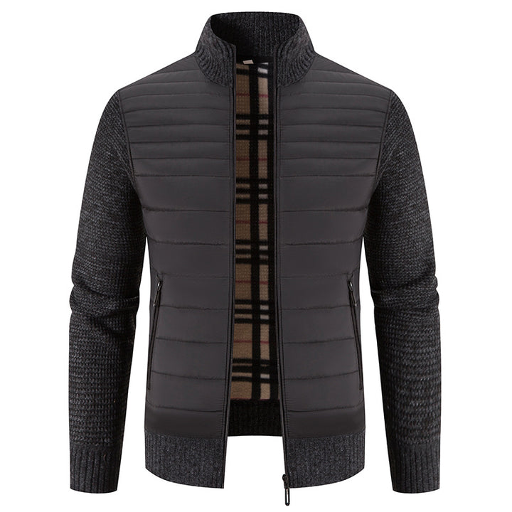 Men's quilted hybrid jacket with knit sleeves and modern stand-up collar Lisslune