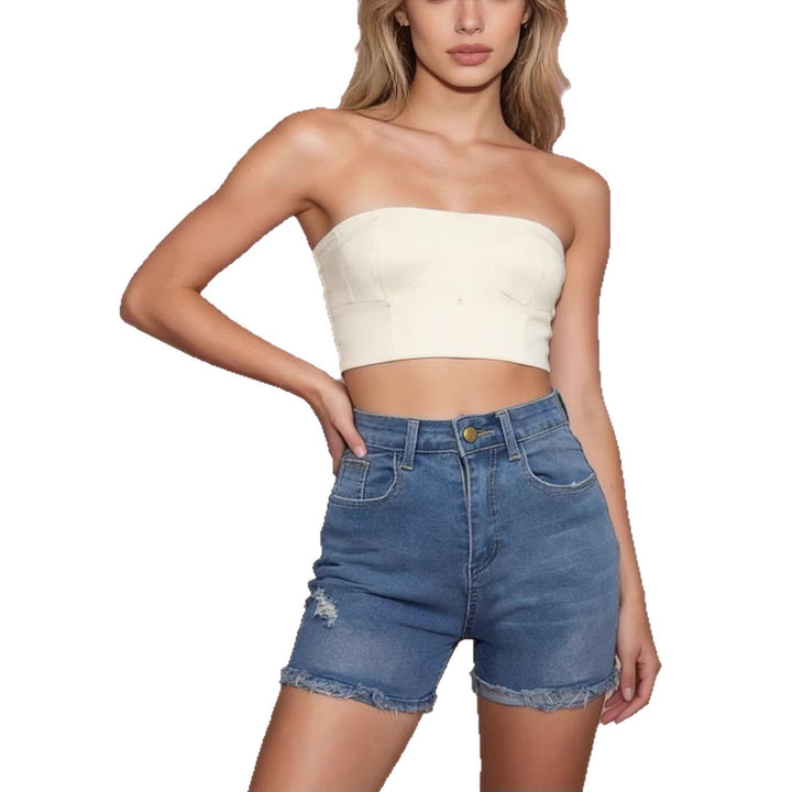 Women’s Casual High-Waist Denim Shorts with Fringes and Fashionable Destroyed Details Lisslune