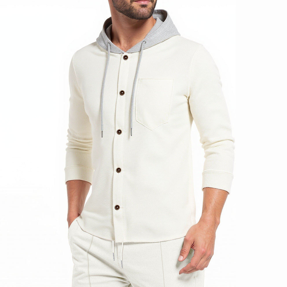 Men's stylish hoodie shirt with button placket and practical chest pocket Lisslune