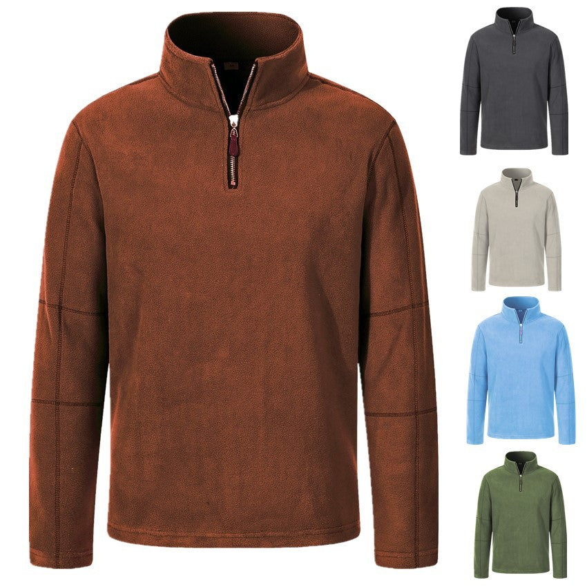 Men's fleece pullover with stand-up collar and half zipper Lisslune