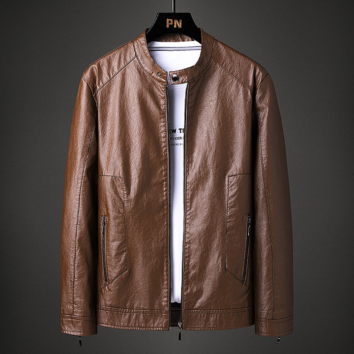 Men's fashionable synthetic leather jacket with modern cut and practical pockets Lisslune