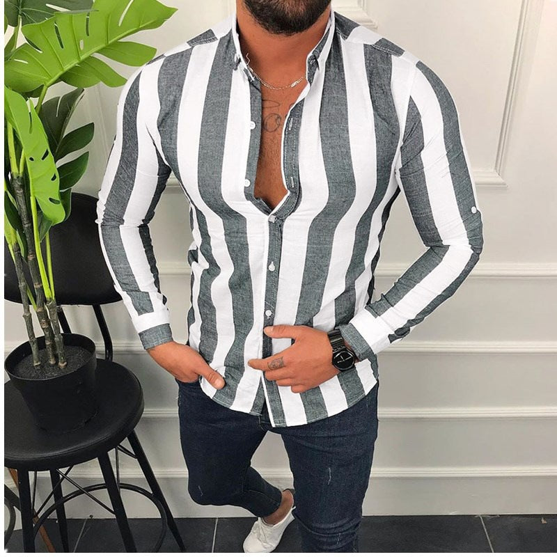 Men's long-sleeve shirt with modern stripe pattern and stylish details Lisslune