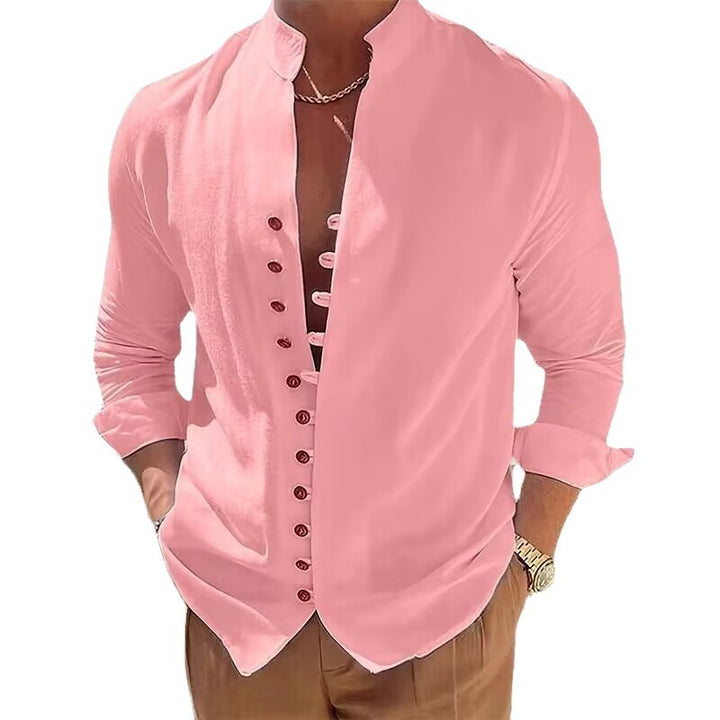Men's long-sleeve shirt with stylish button placket and casual stand-up collar Lisslune