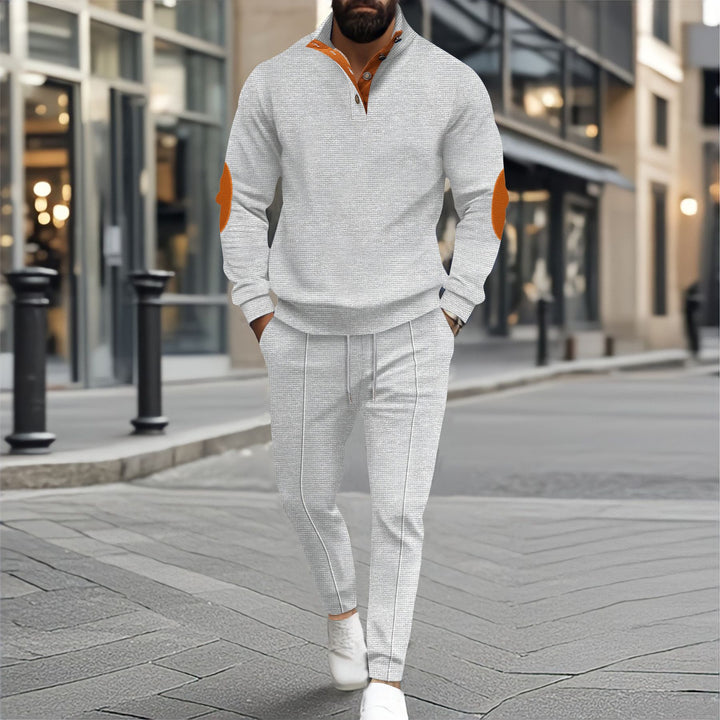 Men's sporty leisure sweater and jogger set with textured look Lisslune