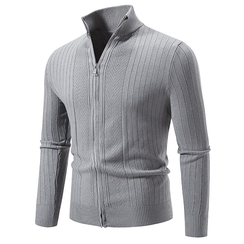 Men's cardigan with modern zip and fine ribbed texture Lisslune