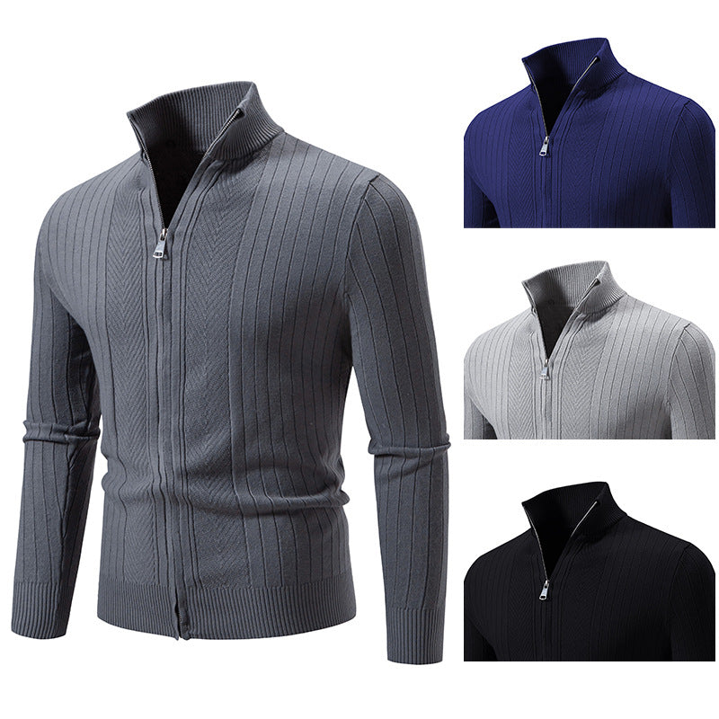 Men's cardigan with modern zip and fine ribbed texture Lisslune