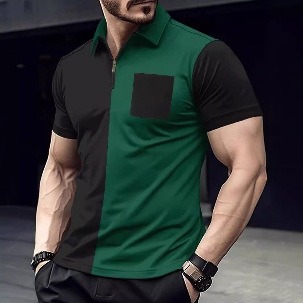 Men's modern short-sleeve shirt with zipper and contrasting color cuts Lisslune