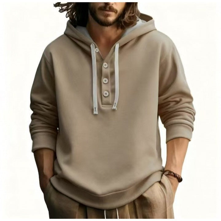 Men's hooded sweatshirt with button placket Lisslune