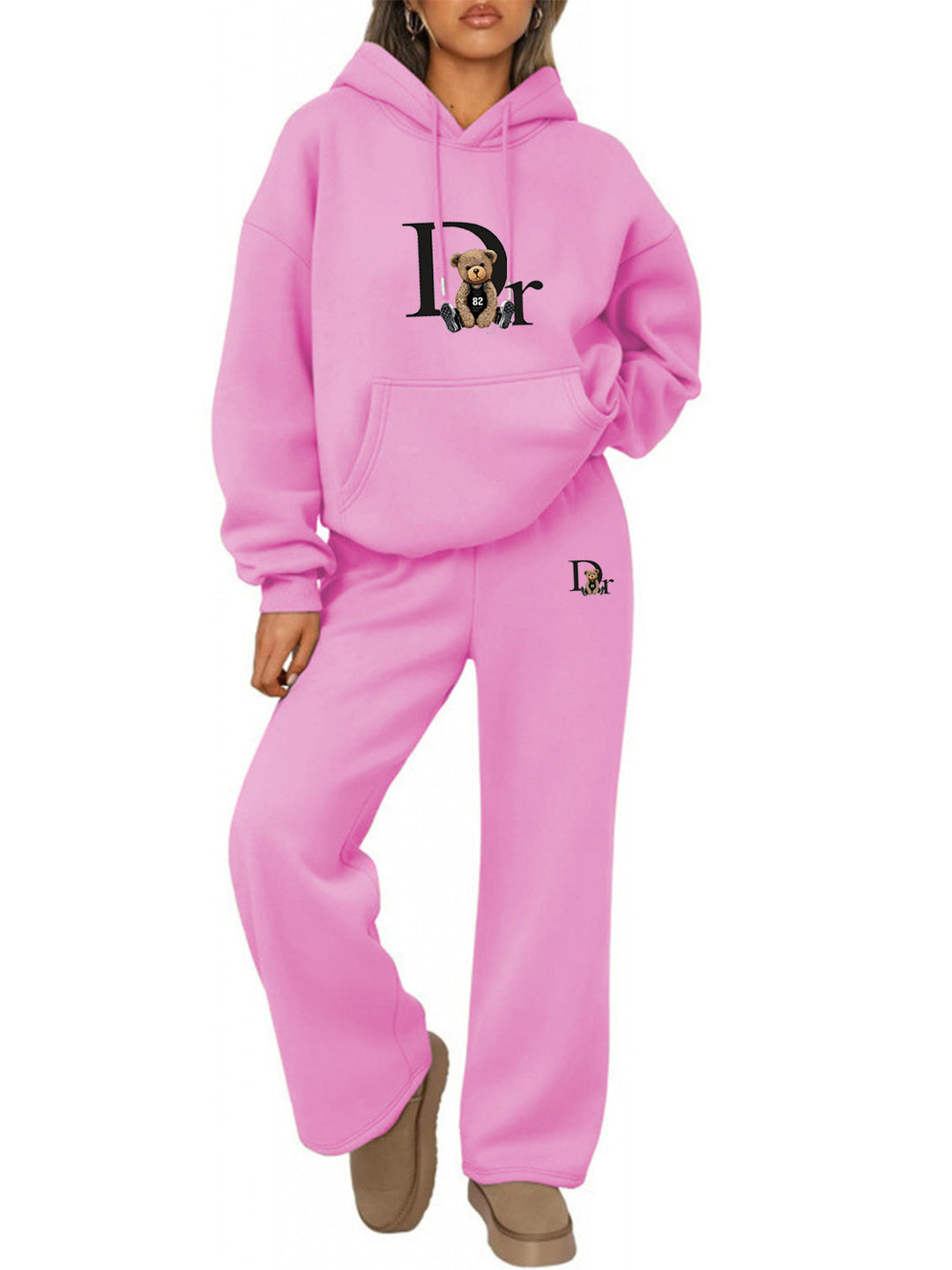 Women's casual hoodie suit with a charming bear motif and comfortable fit Lisslune