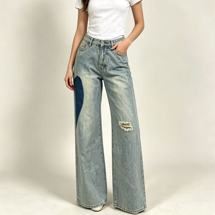 Damen weit geschnittene Denim-Jeans mit einzigartigen Farbakzenten Lisslune