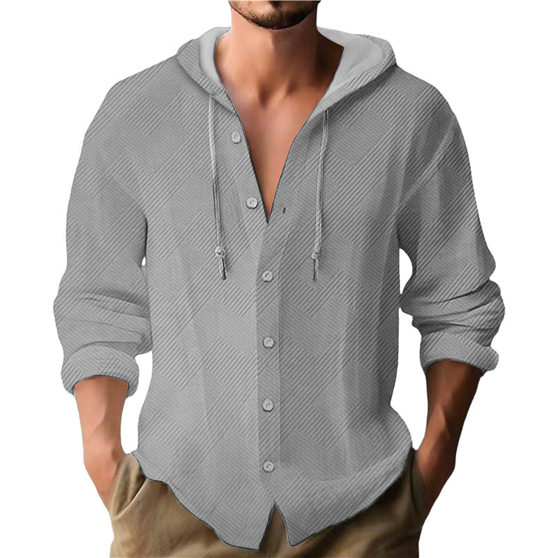 Men's Hooded Blouse with Textured Design Lisslune