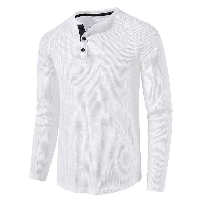 Men's Long Sleeve Cotton Shirt with Button Placket and Textured Design Lisslune
