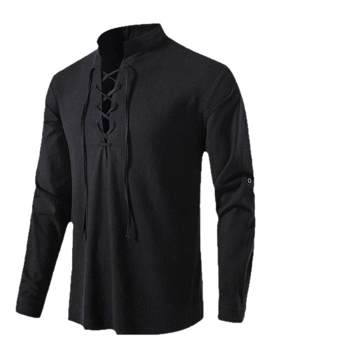 Men's Long Sleeve Shirt with Fashionable Lacing Lisslune