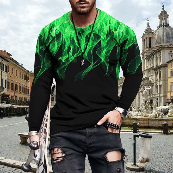 Men's Long Sleeve Shirt with Dynamic Flame Design and Sporty Cut Lisslune