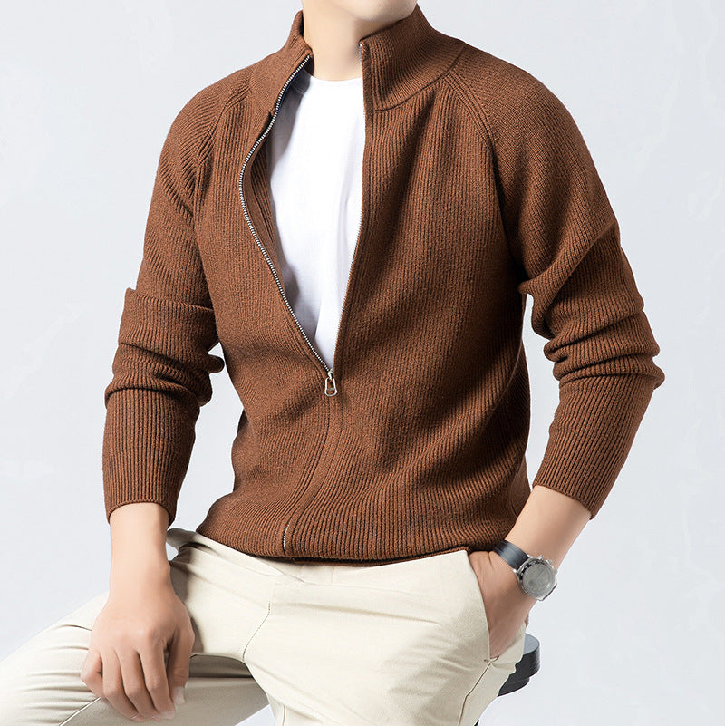 Men's Cardigan with High Collar and Full Zip Lisslune