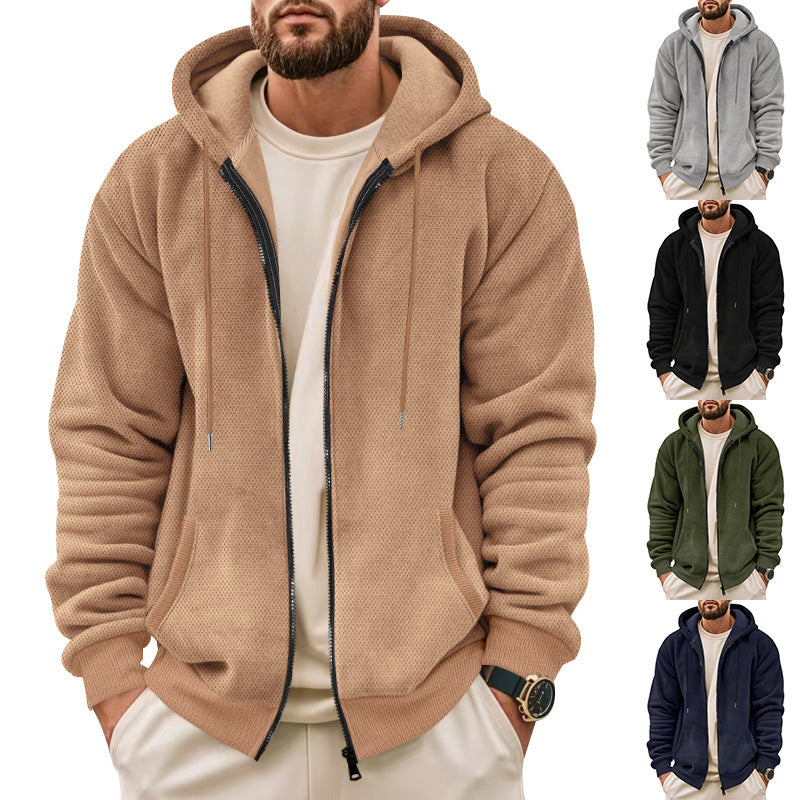Men's hoodie jacket with textured surface and functional pockets Lisslune