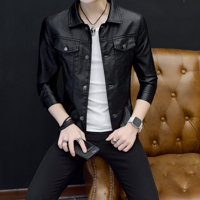 Men's stylish synthetic leather jacket with casual fit Lisslune
