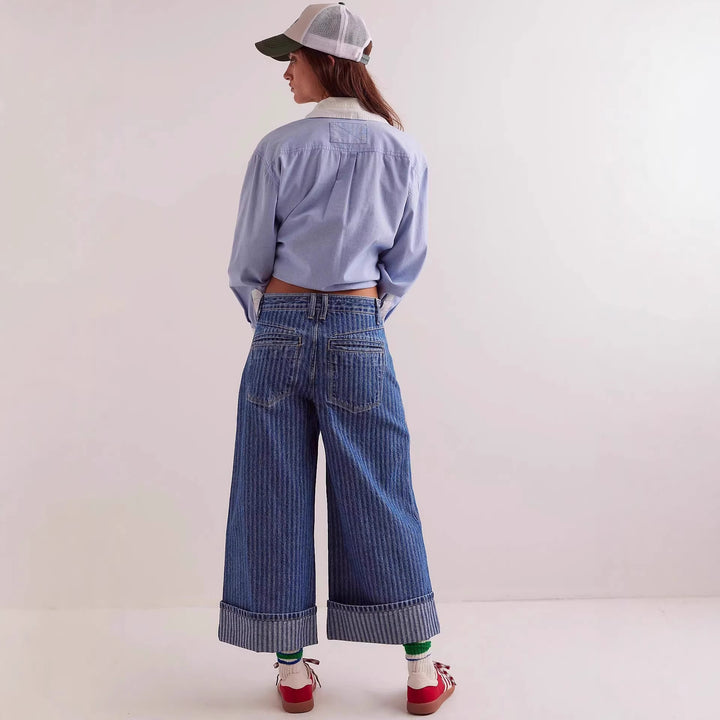 Women Elegant wide cut jeans with sewn-on stripes Lisslune