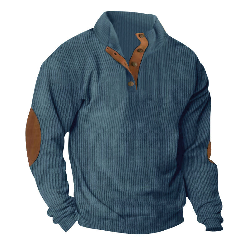 Men's high-quality sweater with button placket and stylish leather applications Lisslune