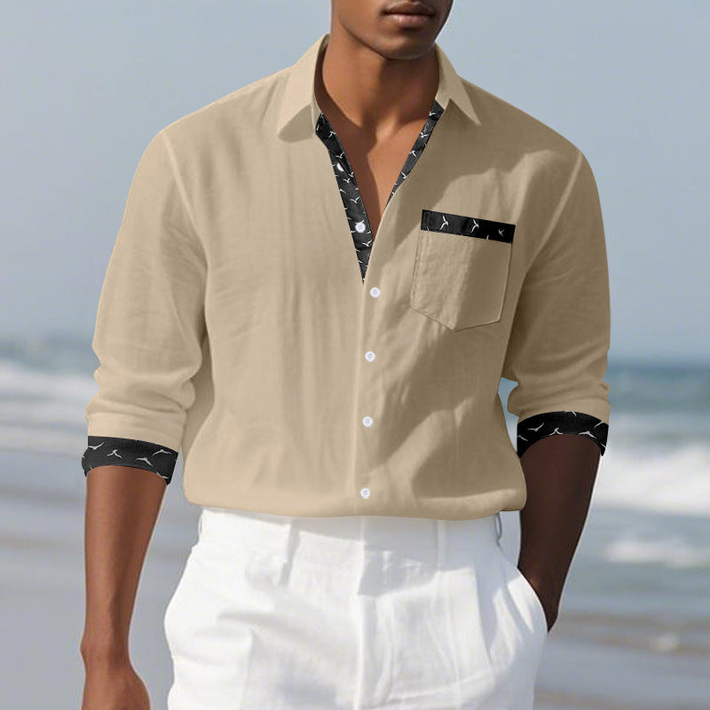 Men's Elegant Long Sleeve Shirt with Contrast Details and Breast Pocket Lisslune