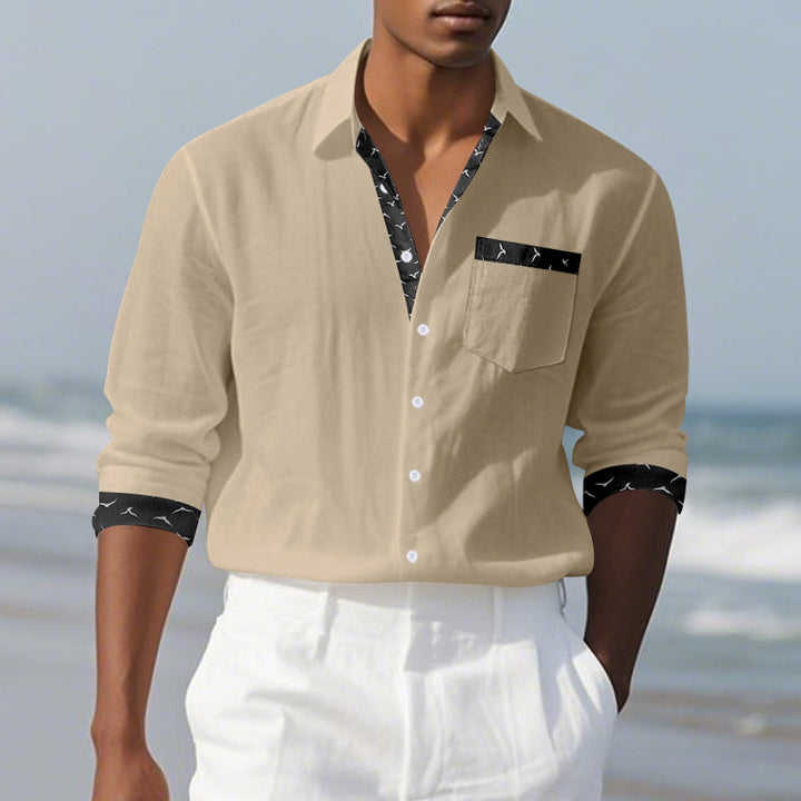 Men's Elegant Long Sleeve Shirt with Contrast Details and Breast Pocket Lisslune